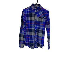 Men's Zoo York Blue Plaid Flannel Button Down Long Sleeve Shirt Size Medium